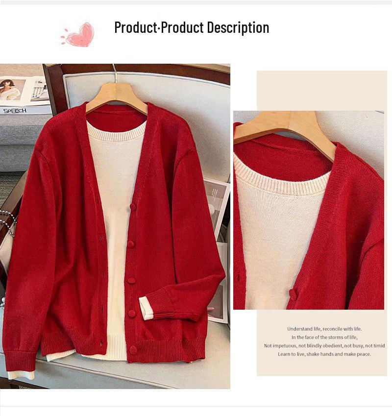 Plus Size Women’s Sweater Cardigan Two-Piece Set, Bust 150/160, Loose Fit