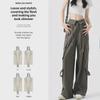 Women's 2025 Military Green Straight-Leg High Waist Cuffed Casual Pants