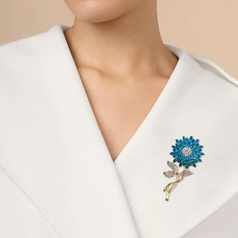 1PC Stylish Plant Brooch for Jackets Unique Sunflower Jewelry Accessory Handmade Drip Resin Brooch Shiny Rhinestone Flower Pin