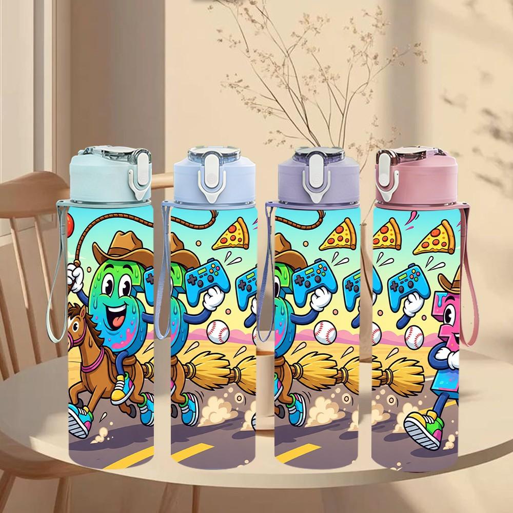 1PC Six Seven Street Cartoon Character Pattern 750ml Color Plastic Sports Water Bottle Leakproof Flip Straw Lid Suitable for Sports Office Home Use