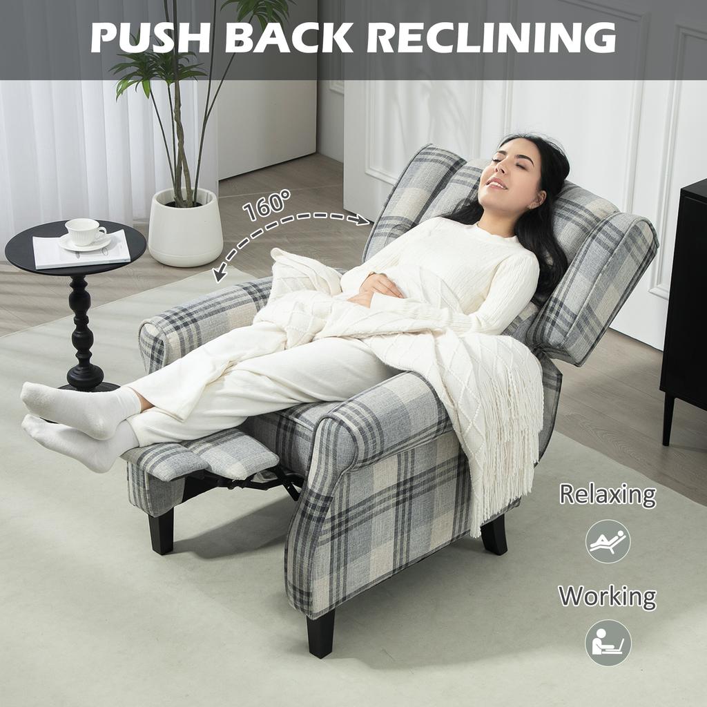 160 Degrees Reclining Armchair, with Footrest - Grey