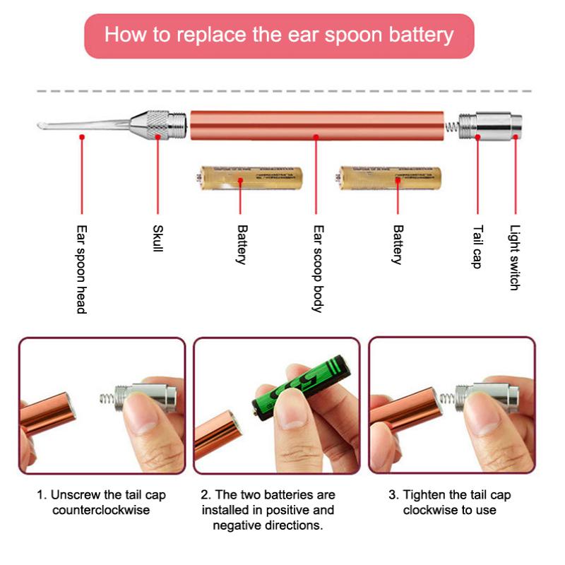 Baby Ear Cleaner Spoon Led Flash Light Ear Wax Curette Picker Visual Children Earpick Eer Wax Dig Remover Ear Nose Novel Tweezer