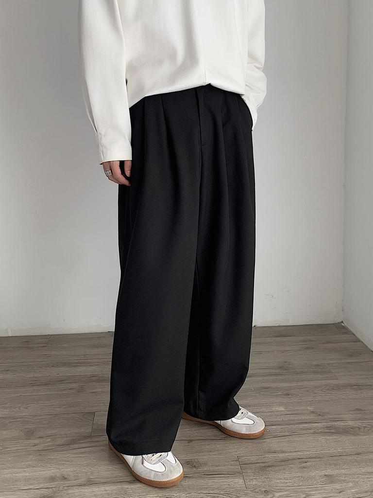 Japonský Retro Drapovaný Oblek s Dvojitými Záhyby Široké Nohavice Ležérní Pánský Volný Rovný Pops Vlečné Kalhoty Plus Size