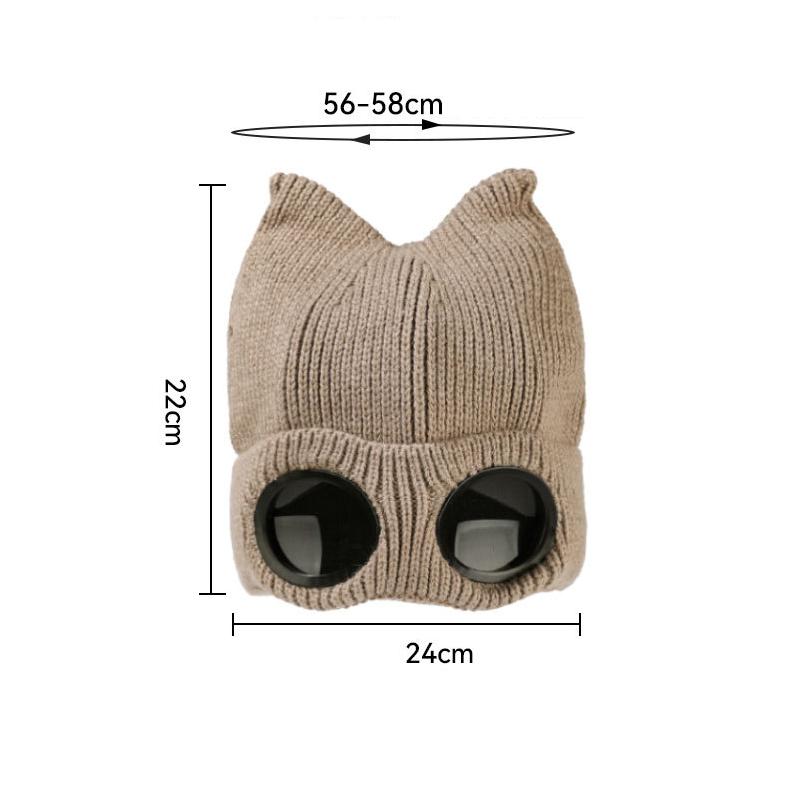 Winter Knitted Hat Women's Outdoor Thick Ear Protection Warm Hat Cartoon Glasses Wool Cap