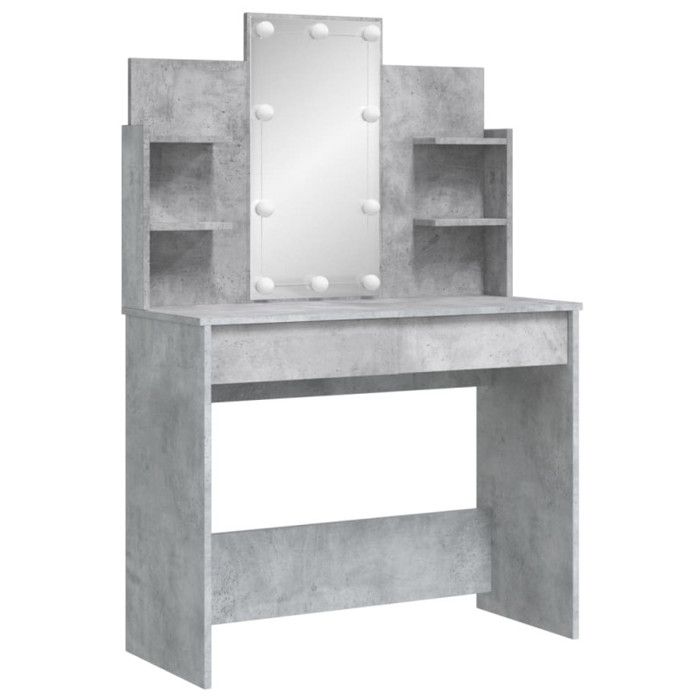 VidaXL Coiffeuse avec Lumières LED, Table de Maquillage avec 2 Tiroirs et 4 Étagères, Table Cosmétique avec Miroir Chambre, 837895
