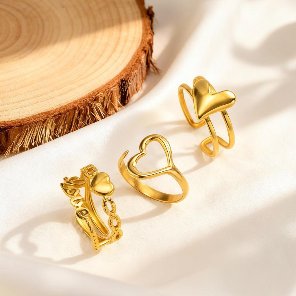 Adjustable Stainless Steel Finger Ring for Women Heart-Shaped Double Layer Opening Rings Dainty Jewelry Valentine Gifts