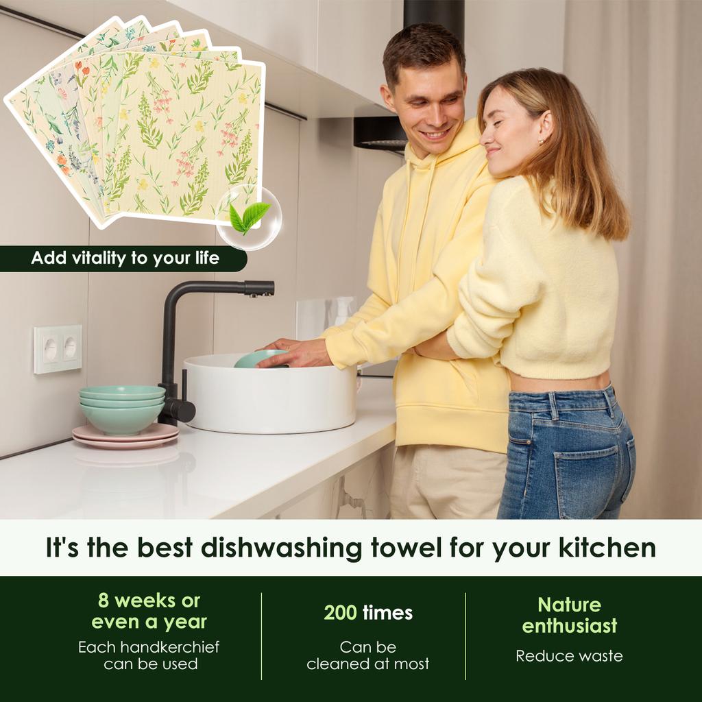 6Pcs Swedish Dishcloth Kitchen Dish Towels Absorbent Kitchen Dish Rags Reusable Wet Dry Household Dishcloths for Washing Dishes