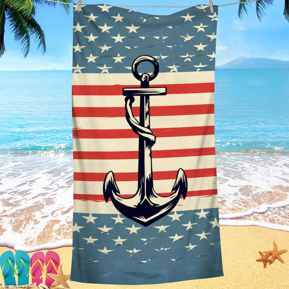 Nordic painted ship anchor digital-printed polyester Superfine fiber double-sided fleece Beach vacation bath towel, beach towel