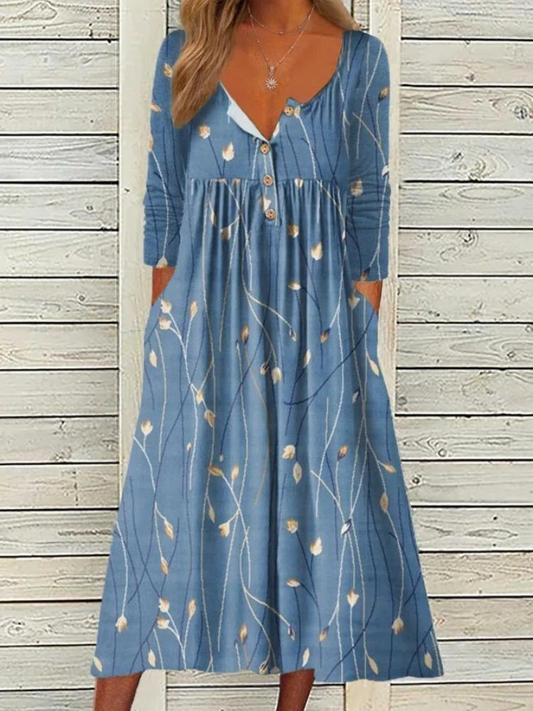 Buttoned Maxi Dress with Pocket Printed Cardigan Style Womens Dress
