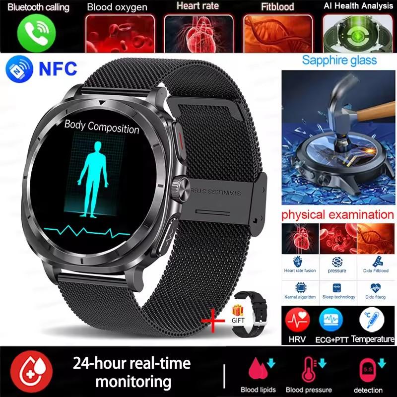 2025 Fashion New Expert Level Health Smart Watch Men ECG+PPG Laser Monitor Uric Acid Blood Fat Blood Pressure NFC HD Call Watch