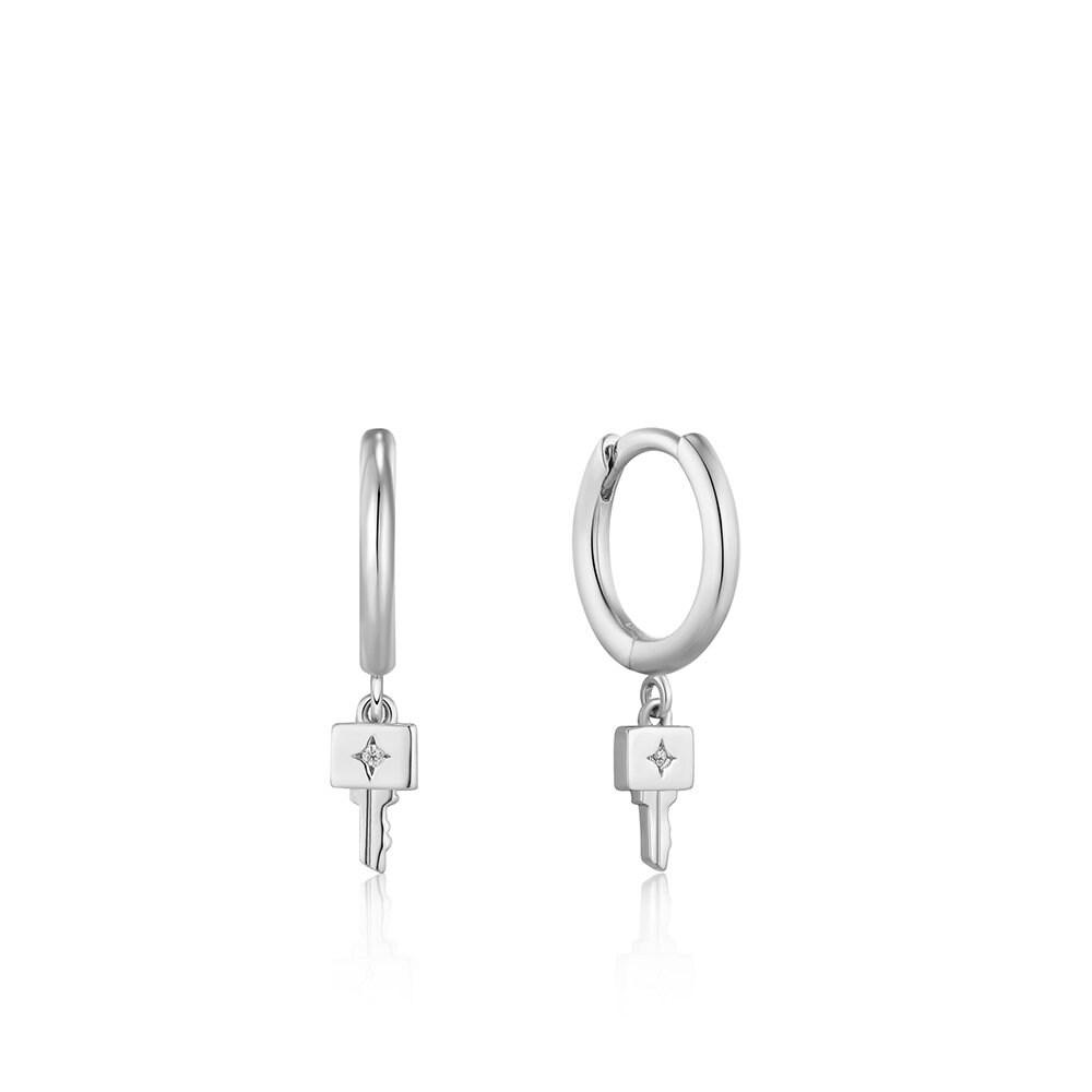 Key Huggie Hoop One-Touch Mini Ring 925 Silver Earrings E032-04H
