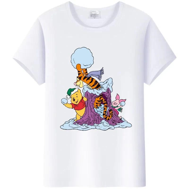 Y2K Tshirt Kawaii Tops Unisex Cartoon Winnie The Pooh Tigger Friends Graphic t-shirt Summer Blouses White Tees