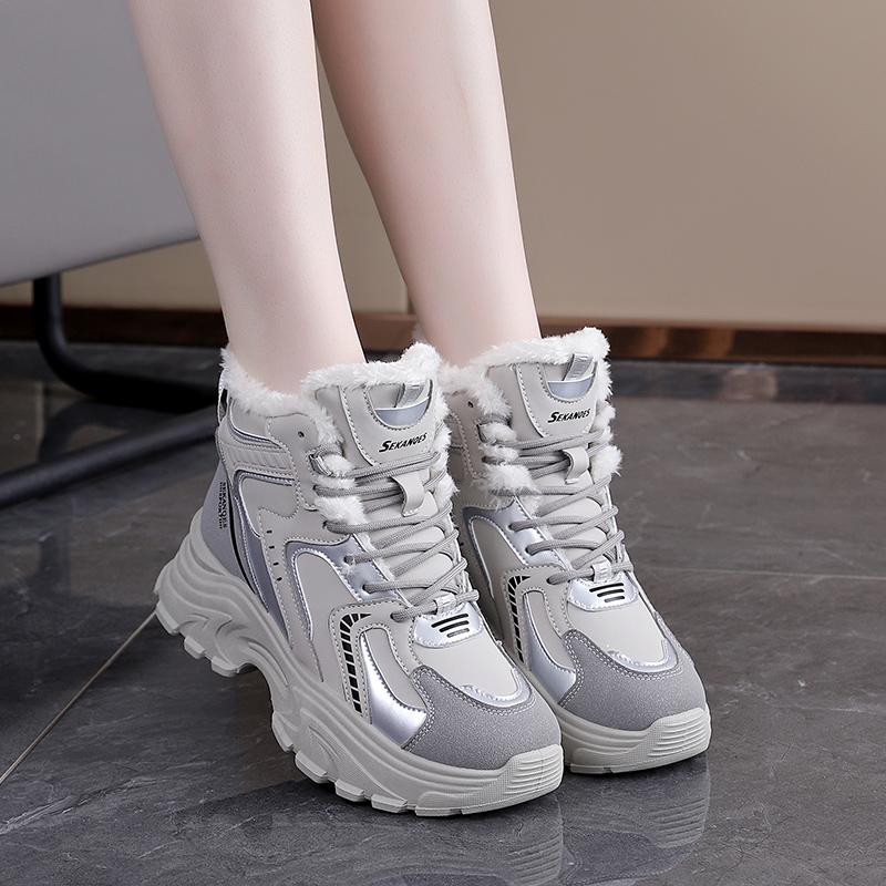 TUINANLE Winter Sneakers with Fur Shoes Woman Casual Sports Skateboard Trainers Women Comfort Warm Plush Athletic Shoes
