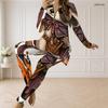 Women Plus Size Front Zip Long Sleeve Cartoon Raccoon Print Two Piece Pants Set