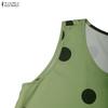 ZANZEA Women Casual Round Neck Sleeveless Loose Polka Dot Print Dress