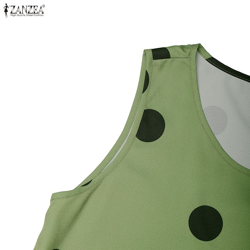 ZANZEA Women Casual Round Neck Sleeveless Loose Polka Dot Print Dress