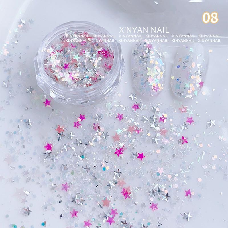 1Jar Colorful Iridescent Laser Nail Glitter Decoration Mixed Colors Sequin Flakes Manicure Accessories Diy Nail Art Design