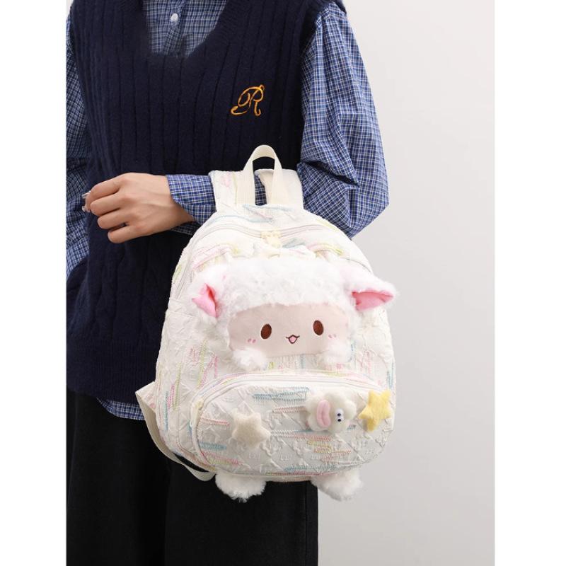 High-value cute lamb backpack winter new female college student schoolbag large-capacity commuter backpack