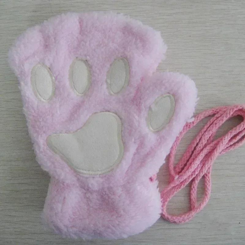 Adorabili guanti di peluche a forma di zampa di gatto, guanti di peluche, caldi e morbidi, senza dita, morbidi, da orso, guanti da costume, mezze dita
