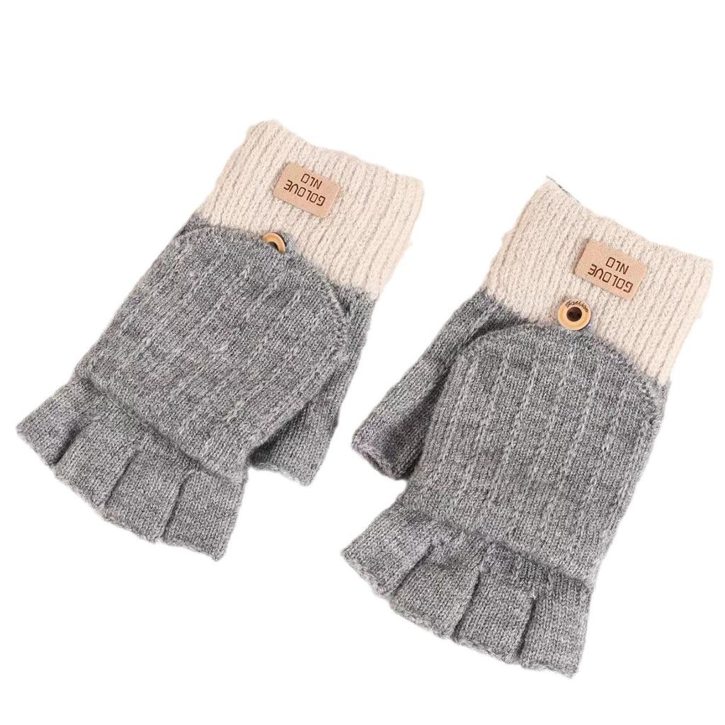 Half-finger  Flip  Gloves for Women in Winter   Cute and Warm  Exposed Fingers  in Autumn  and  Winter