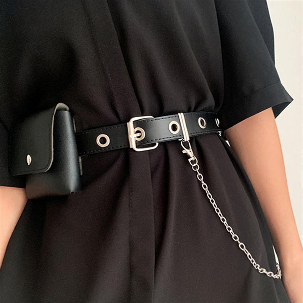 Super Cool Black Leather Punk Bag Belt Sweet Design Chain Belt with Bag Ins High Fashion New