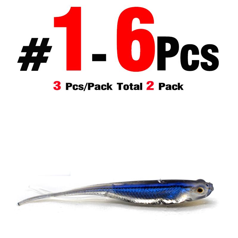 MNFT 6Pcs Fishing Worm Soft Silicone Swimbaits Lure Paddle Tail Shad Minnow Paddle 7.5cm 1.8g  Paddle Tail Swim Bait