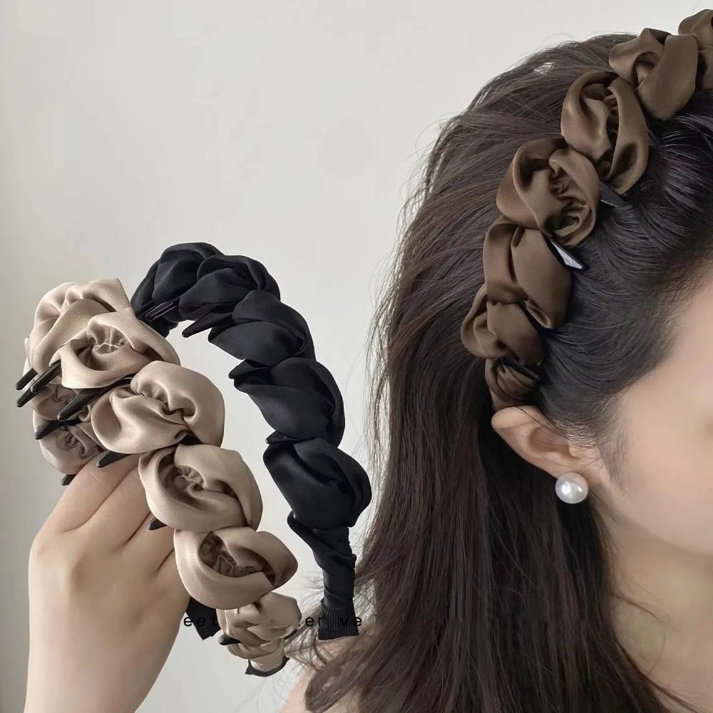 Anti-Slip Teeth Wrapping Ribbon Headband Ruched Texture Satin Headband Makeup Styling