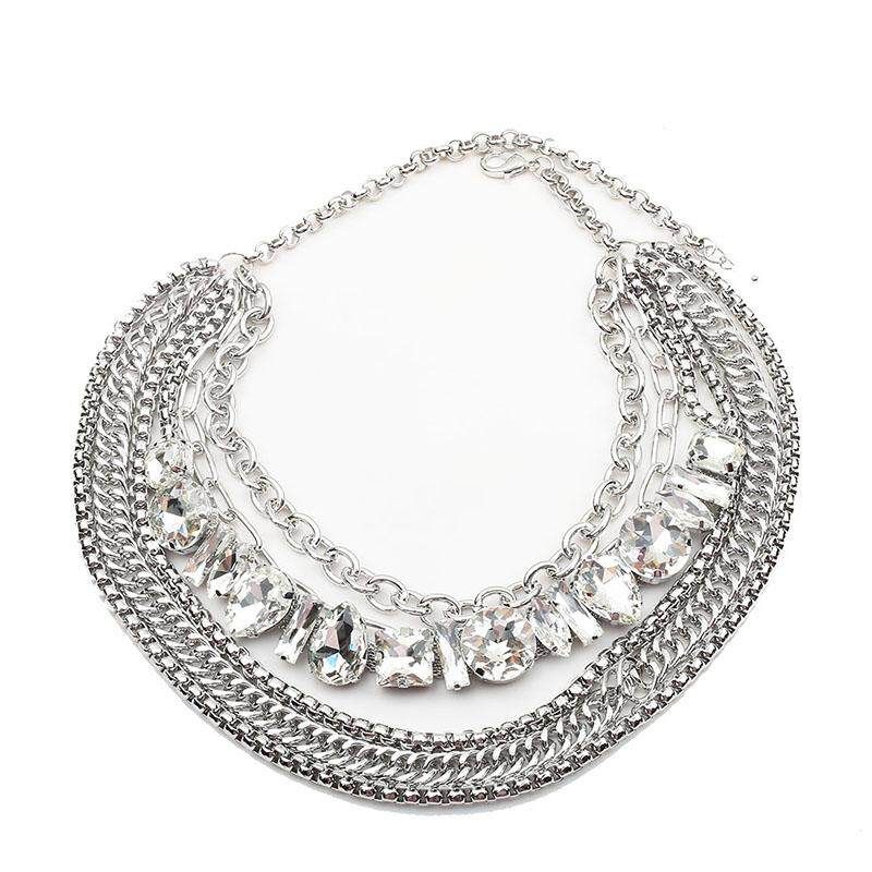 European and American Exaggerated Saibo Style Multi-Layer Twin Necklace Size Chain Scattered American Rhinestone Zircon Necklace Choker