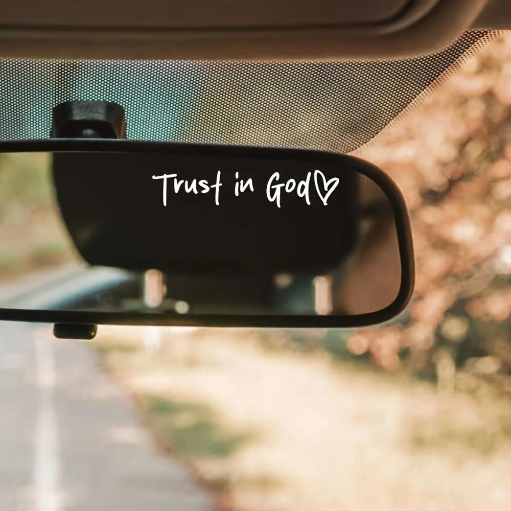 2pcs Trust In God Car Rearview Mirror Sticker Vinyl Graphic With Heart Cars Trucks Windows Laptops Decal Faith Hope Love Teacher Christamas Gift
