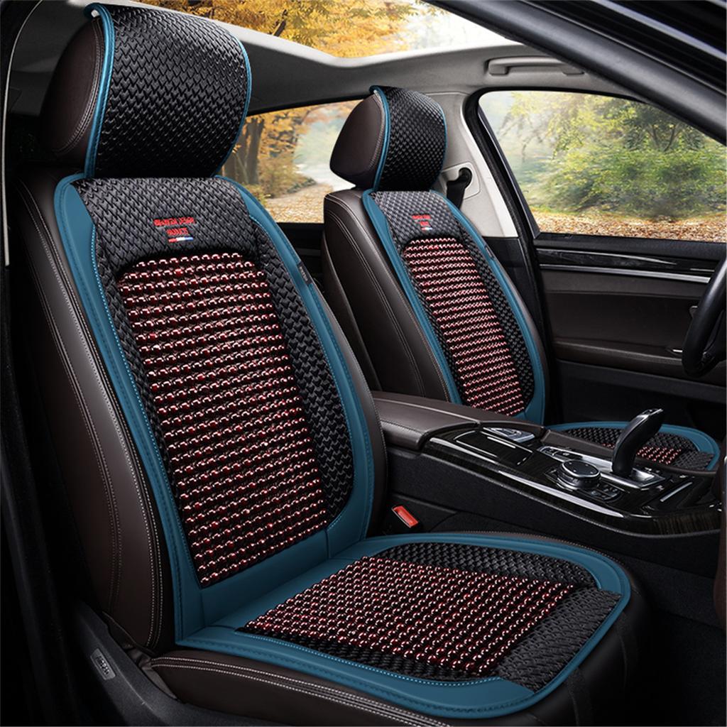 1/2x Car Seat Covers Interior Accessories Wooden Bead Seat Cushion Summer Cool Auto Seat Mat Pad PU Leather Breathable Handmade
