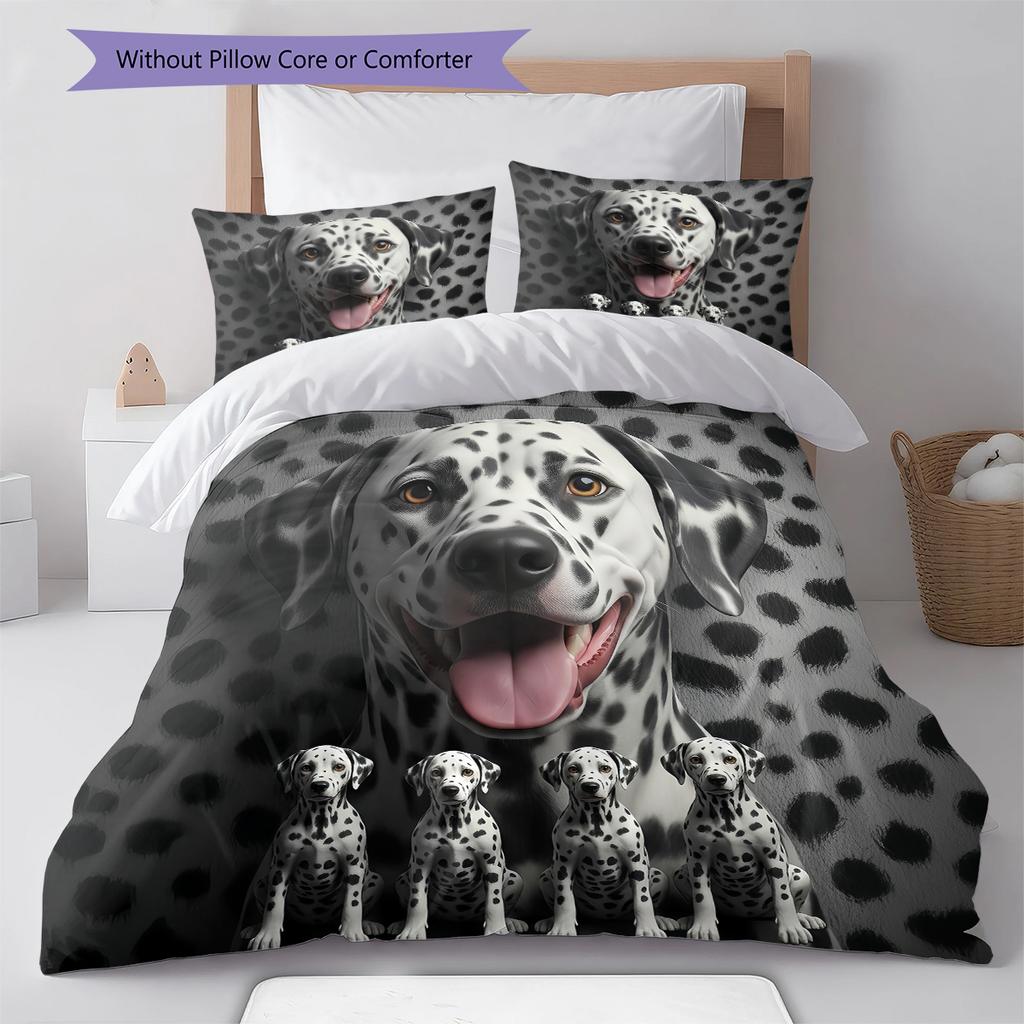 Tibetan Mastiff Dalmatian Pattern Bedding Quilt Set Quilt Cover Pillowcase Home Decoration Gift (1 * Duvet Cover + 2 * Pillowcase, Without Core)