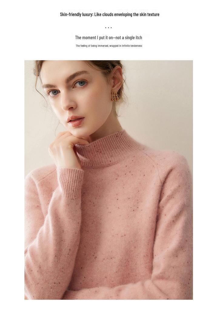 Women's Cashmere Sweater, Half-High Neck Pullover, Solid Color Knit, Loose-Fit Base Layer for Autumn/Winter.
