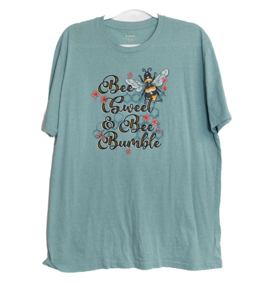Bee Sweet Bee Bumble Graphic Teal T-Shirt Size XL Short Sleeve 100% Cotton Com