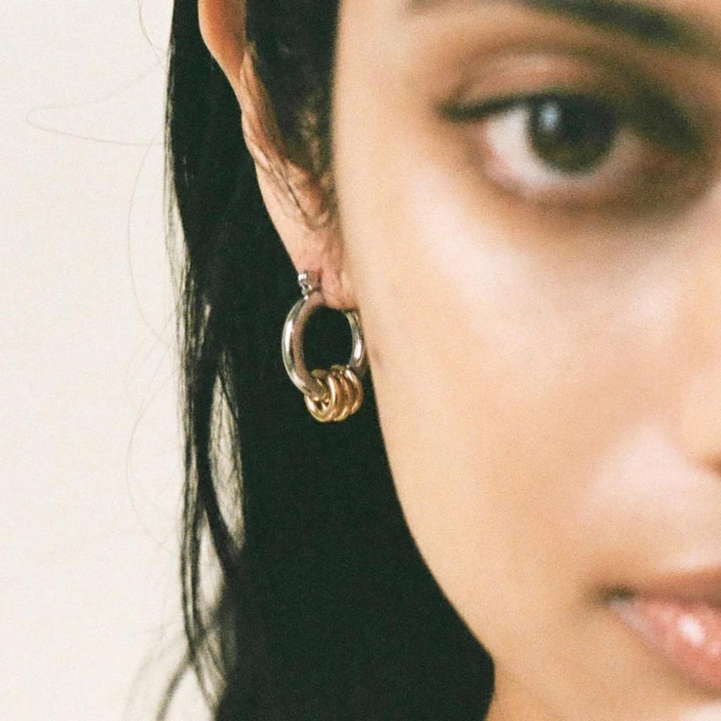 Trend Personality Unique Simple Small Ring Pendant Gold And Silver Color Matching Ear Buckle Earrings Niche Fashion Earrings Women