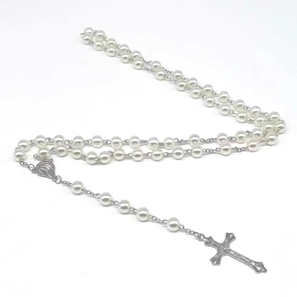 FREE SHIPPING Vintage Religious Cross Pendant Zircon Zircon Bead 72cm Long Sweater Necklace for Unisex