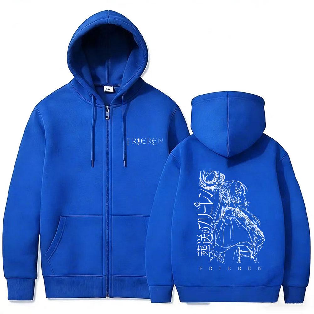 Anime Frieren Beyond Journey's End Print Zipper Hoodie Men Women Casual Oversized Zip Up Hoodies Male Manga Kawaii Humor Jacket