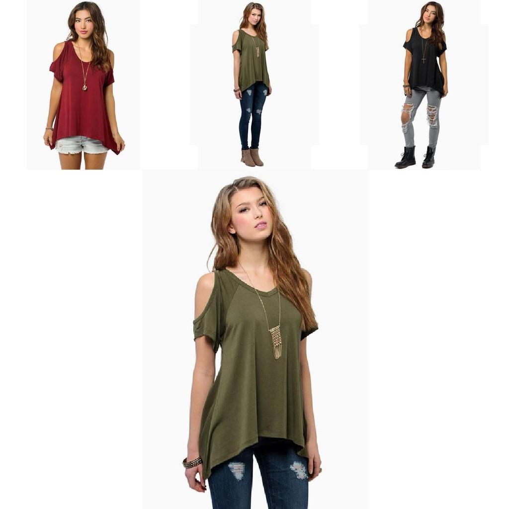 Chic Polyester Blend Round Neck Off-shoulder Batwing Sleeve T-shirt For Nightclub