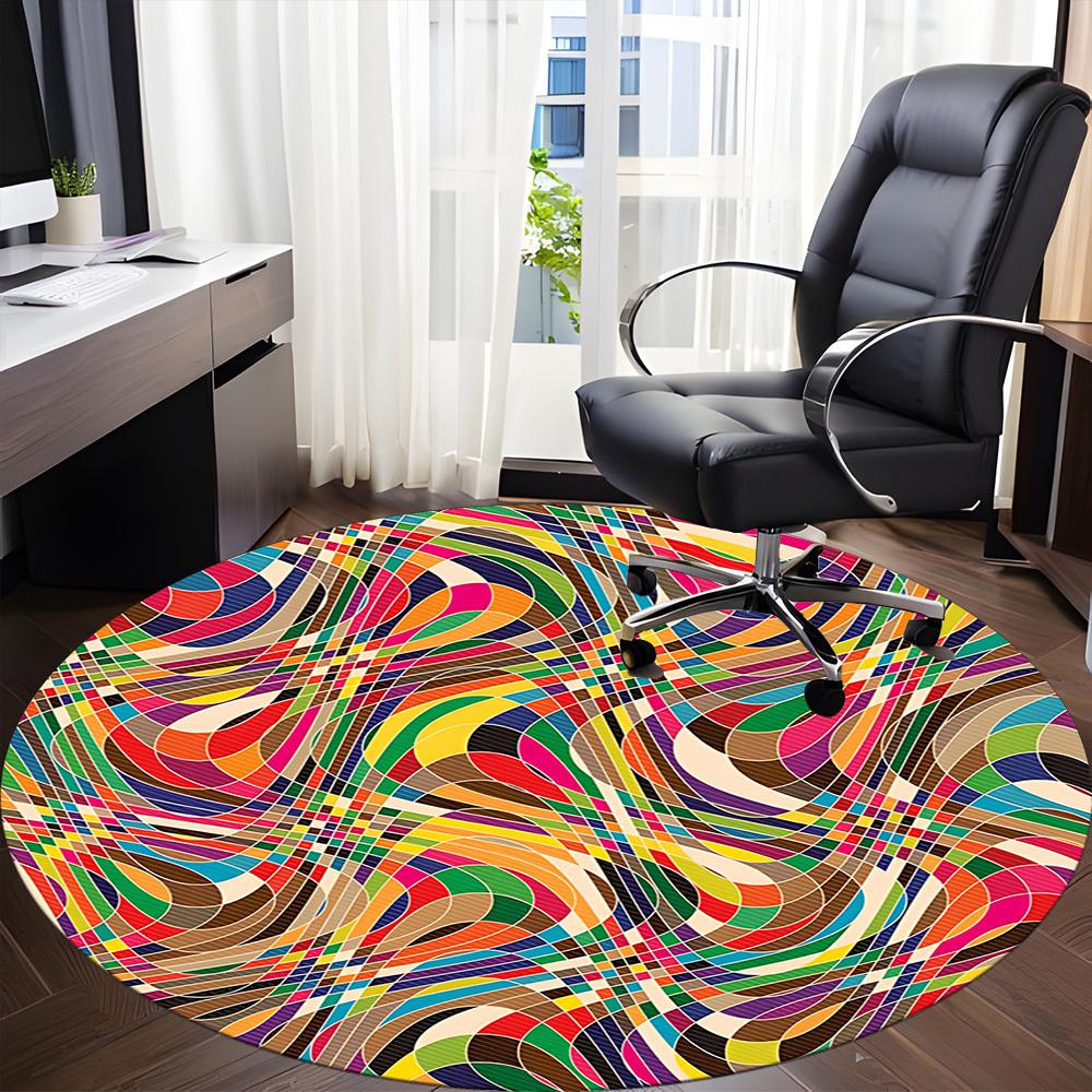 1pc Colorful AbstractChair Carpet for Office, Indoor Non-Slip Washable Polyester Fiber Carpet, Mat For Office, Machine Washable