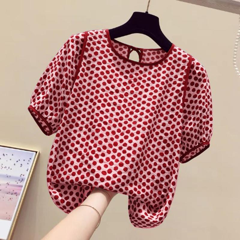 

ZANZEA Женская повседневная блузка с круглым вырезом и принтом в горошек, с половиной рукавов 5XL красный