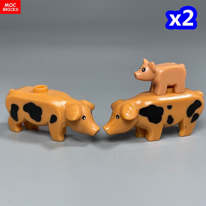 Non-Toxic Moc Bricks City Animal Little Pink Pig Zoo Farm Model Accessories Particles Assembled Educational Kids Toys