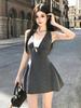 Pure desire wind sweet short skirt summer waist and thin design sense lace splicing gray polka dot neck dress women