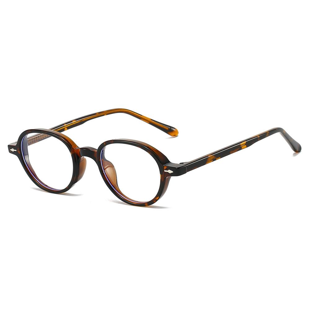 

Ins New Retro Small Frame Oval Leopard Anti Blue Light Glasses Unisex Rivet Anti Radiation Design Casual Simple Glasses as picture