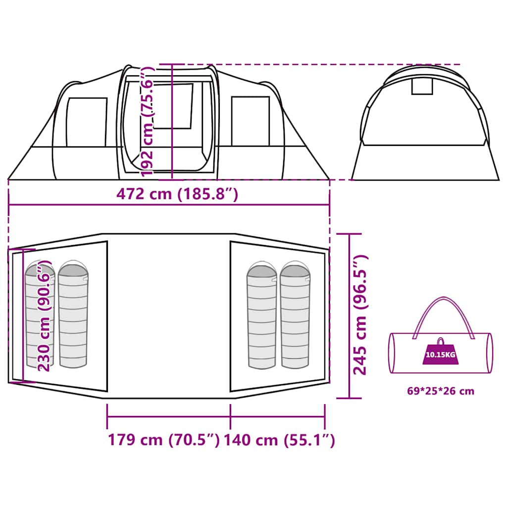 Tunnel Tent for 4 Persons Camouflage Waterproof