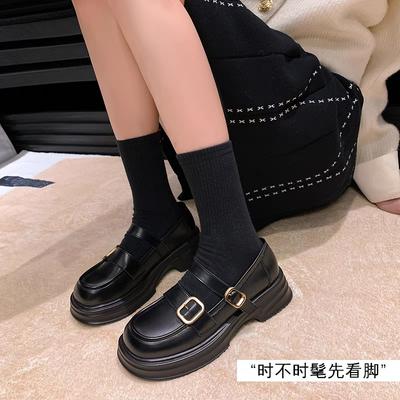 Leren loafers dames platform 2025 herfst nieuw Britse stijl kleine leren schoenen dames college stijl veelzijdig zachte zool enkele schoenen