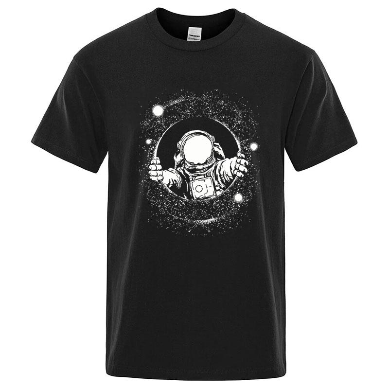 Men T-shirt High Quality Funny Cotton Blend Space Black Hole Printing Casual Cool Loose O-neck