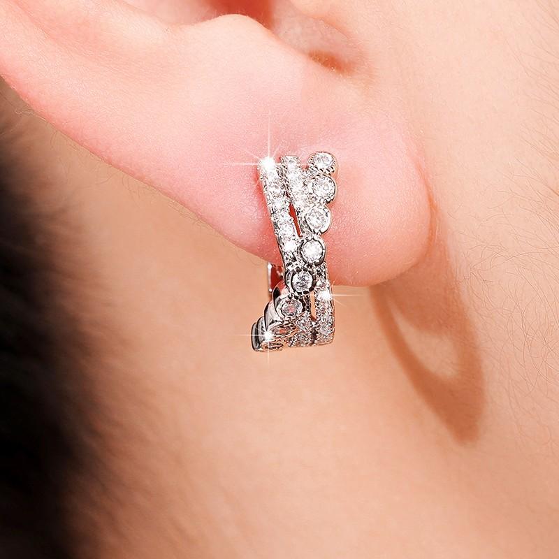 Huitan Fashion Cross Hoop Earrings for Women Luxury Paved Dazzling Cubic Zirconia Temperament Crystal Earrings Statement Zircon