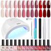 Kit de Vernis à Ongles Gel 12 Couleurs avec Lampe LED, Lime à Ongles, Polissoir, Repousse-cuticules, Coupe-ongles, Ensemble Complet d'Outils pour Manucure