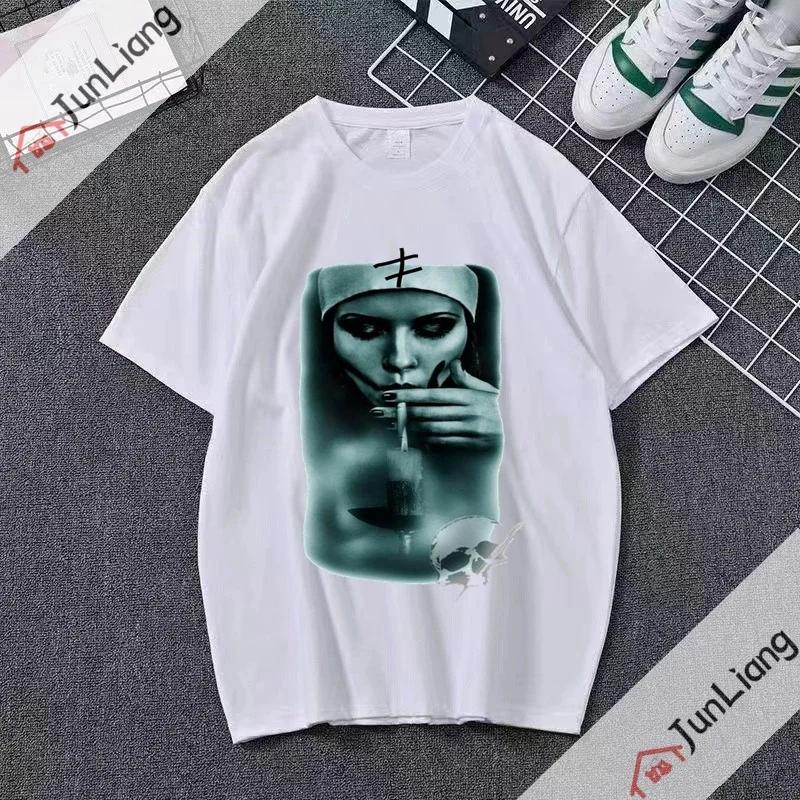Smoking and Drinking Nuns Religious T-shirt, Cute Unisex T-shirt Short Sleeved Summer Crew-neck Plus Size Breathable Clothing