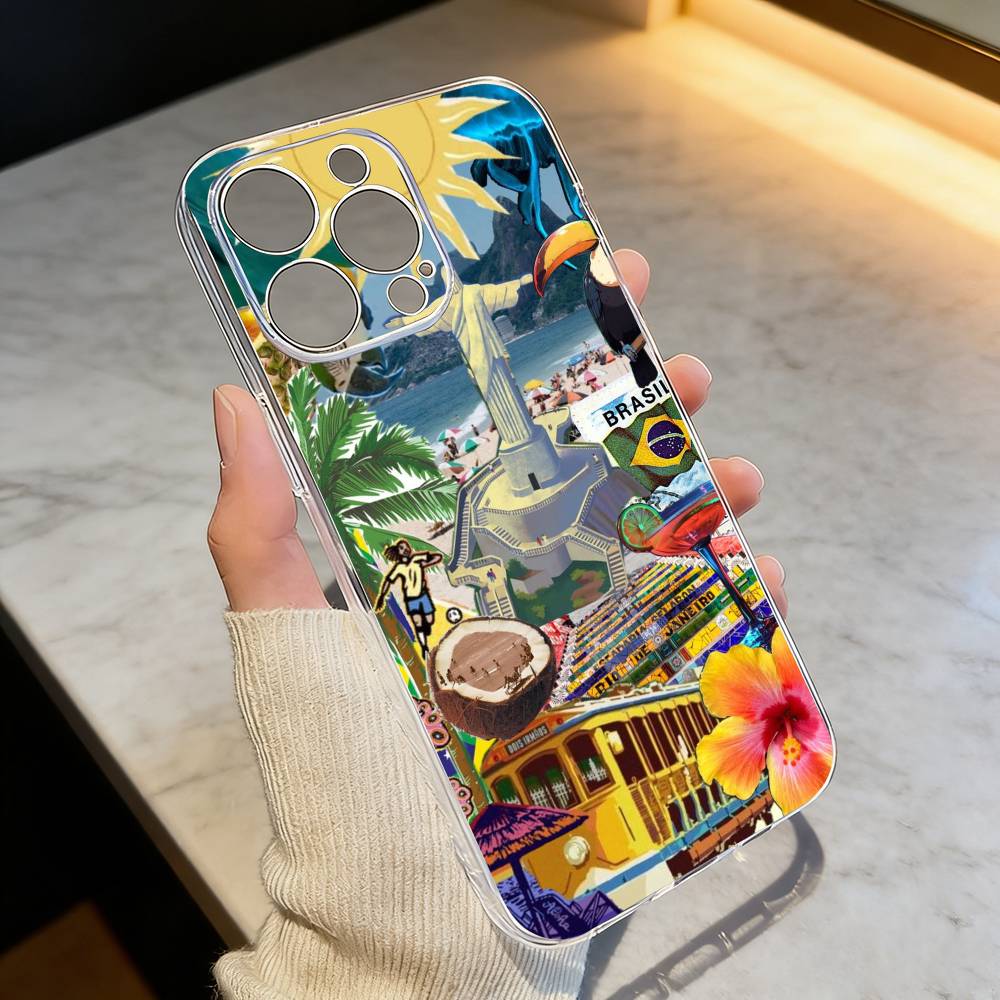 B-Brazil Brazilian Flag Phone Case For iPhone 17 16 15 14 13 12 11 Mini Pro Max Plus Transparent Cover
