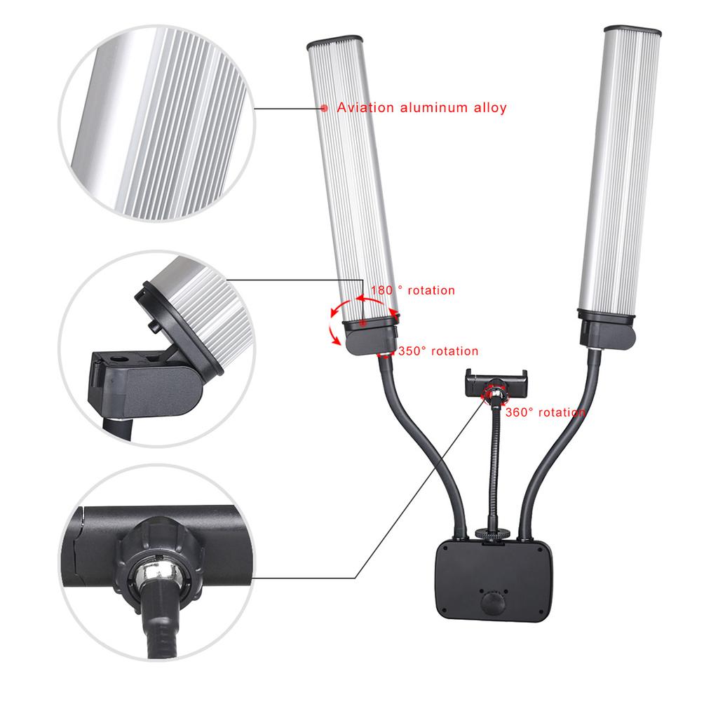 45W Dual-arm Fill Light Tri-color Beauty Light Multi-angle Rotatable Hose Tube Design 224pcs Beads